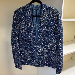 Blue Patterned Women's Blazer - Casual Tailored Jacket